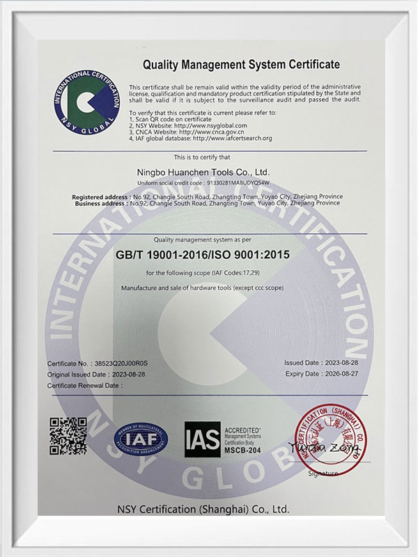 Certificato del sistema di gestione della qualità